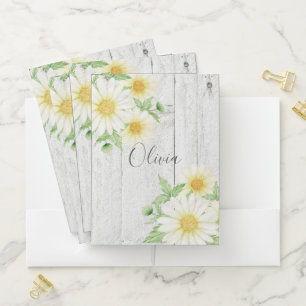 Daisies Name Rustic Wood Pocket Folder