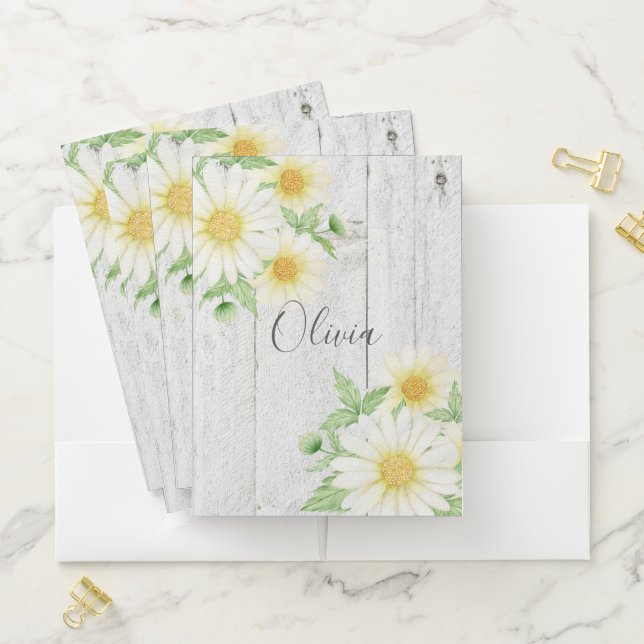 Daisies Name Rustic Wood Pocket Folder (In Situ)