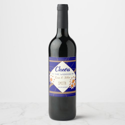 Daisies Navy Blue and Gold Cheers to the Wedding Wine Label