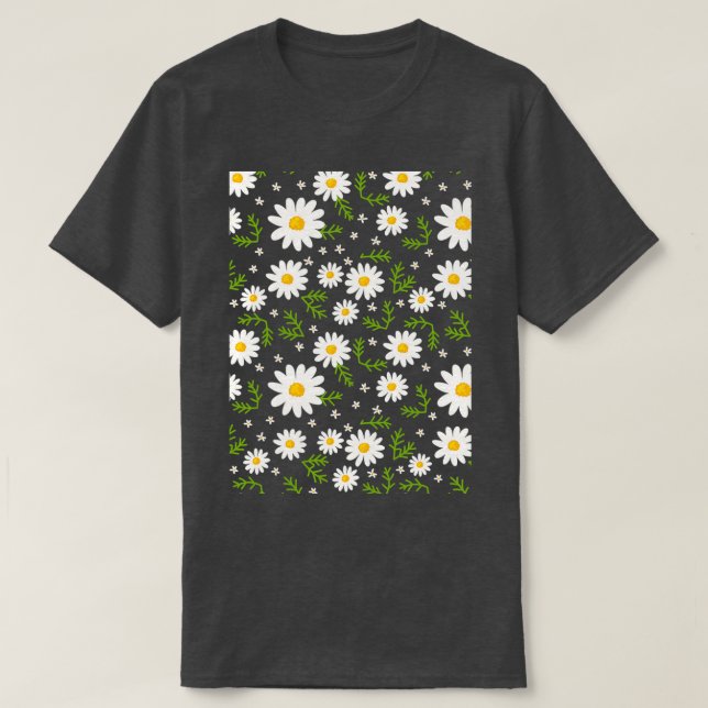 Daisies On a Black Background T-Shirt (Design Front)