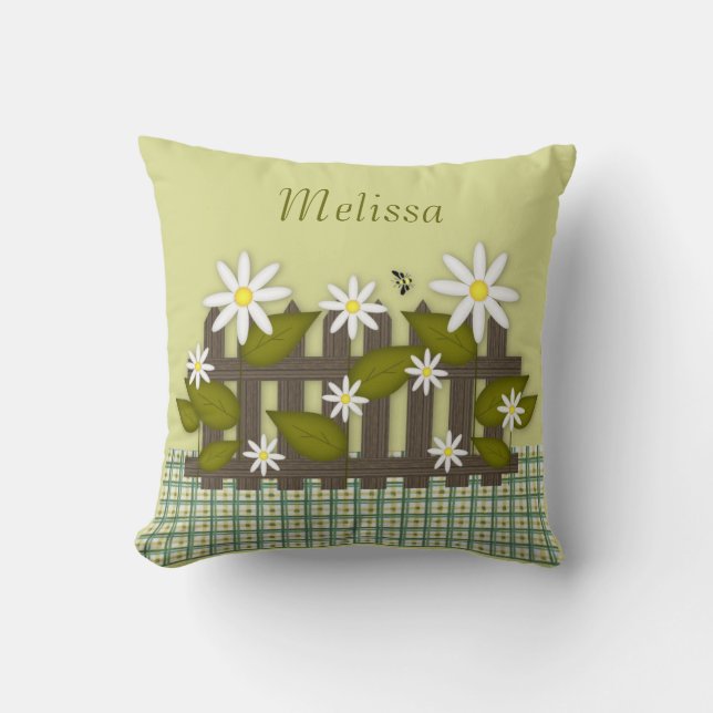 Daisies On A Fence Throw Pillow (Front)