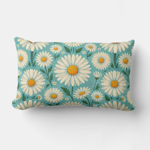 Daisies on a Soft Blue Background Lumbar Pillow