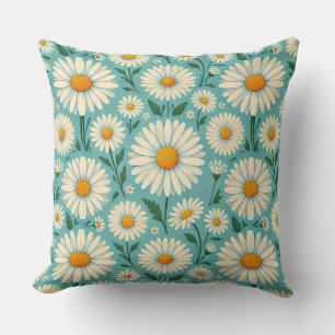 Daisies on a Soft Blue Background Throw Pillow