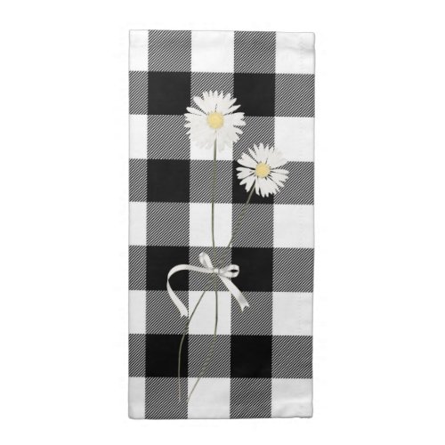Daisies on Black and White Buffalo Plaid  Placemat Cloth Napkin