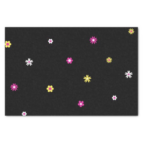 Daisies on black background Pattern  Tissue Paper