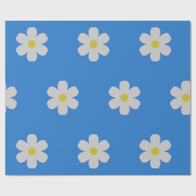 Daisies on Blue Background Wrapping Paper (Flat)
