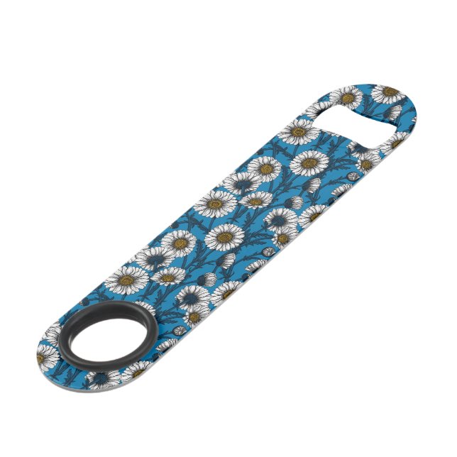 Daisies on blue bar key (Front Angled)