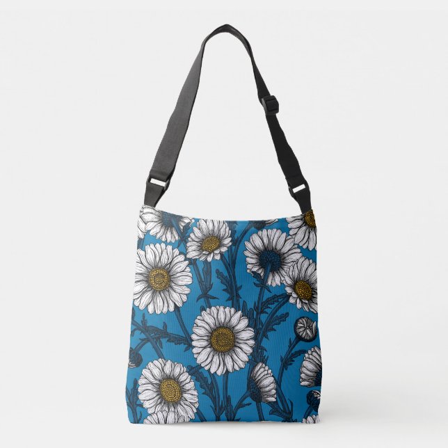 Daisies on blue crossbody bag (Front)