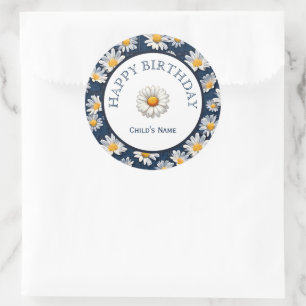 Daisies on Blue Denim Birthday Classic Round Sticker