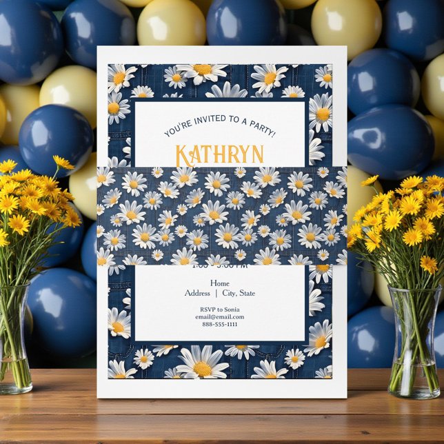 Daisies on Blue Denim Birthday  Invitation Belly Band (Creator Uploaded)