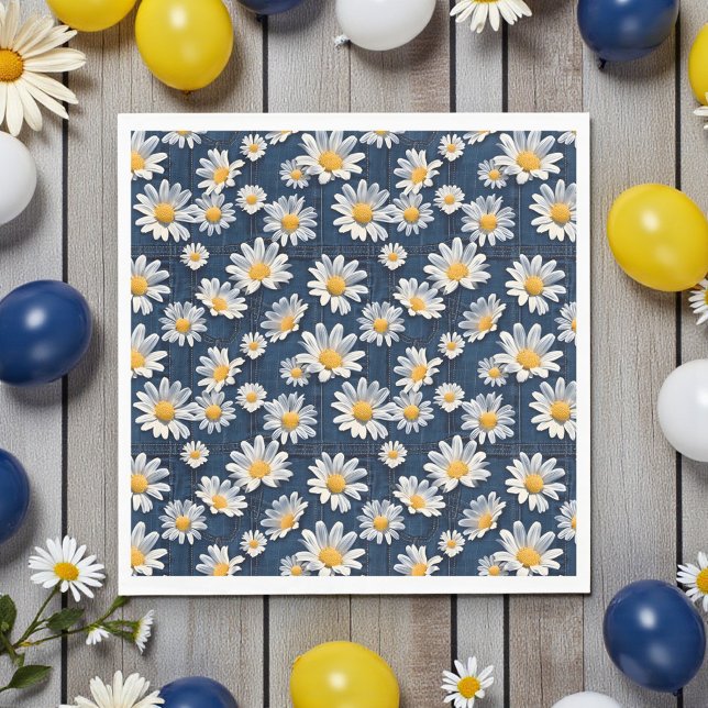 Daisies on Blue Denim Birthday  Napkins (Creator Uploaded)