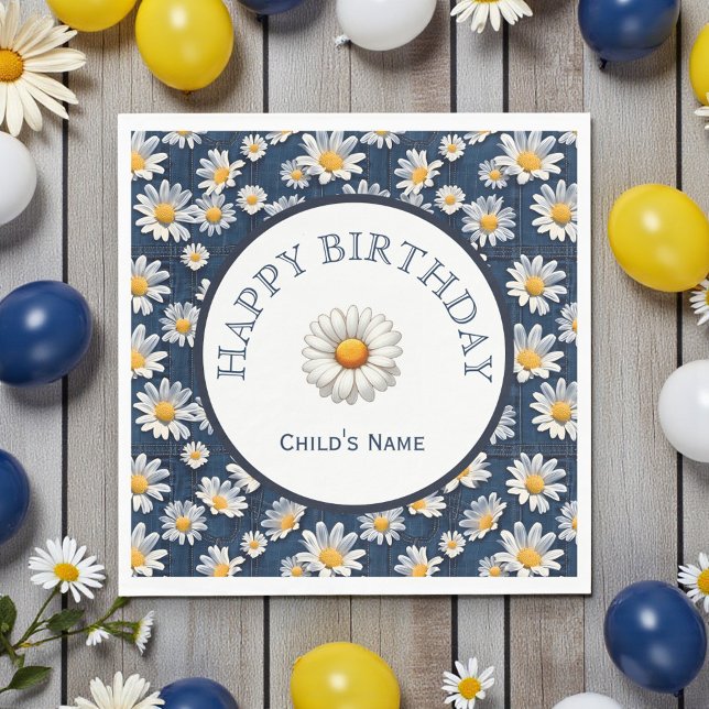 Daisies on Blue Denim Birthday  Napkins (Creator Uploaded)
