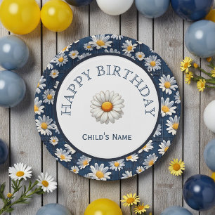 Daisies on Blue Denim Birthday  Paper Plates