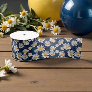 Daisies on Blue Denim Birthday Satin Ribbon