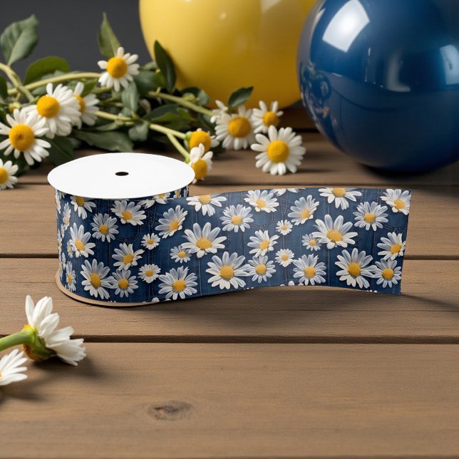 Daisies on Blue Denim Birthday  Satin Ribbon (Creator Uploaded)