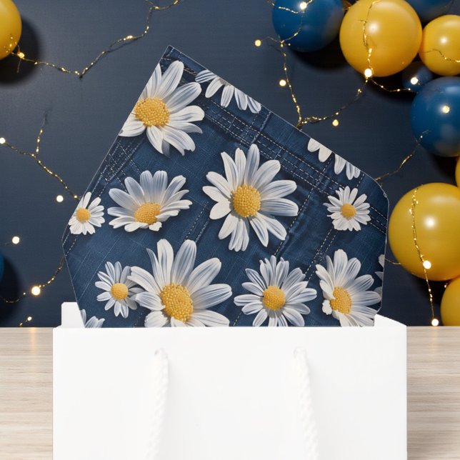 Daisies on Blue Denim Birthday  Tissue Paper (Creator Uploaded)