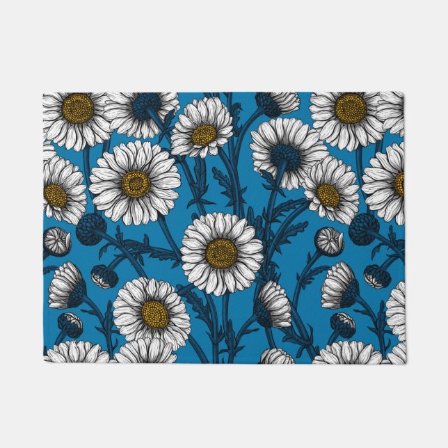 Daisies on blue doormat (Front)
