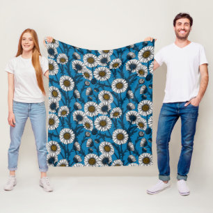Daisies on blue fleece blanket