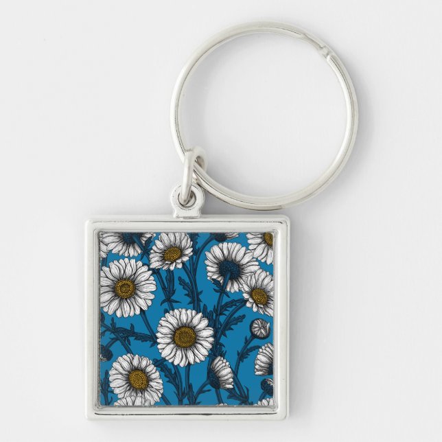 Daisies on blue keychain (Front)