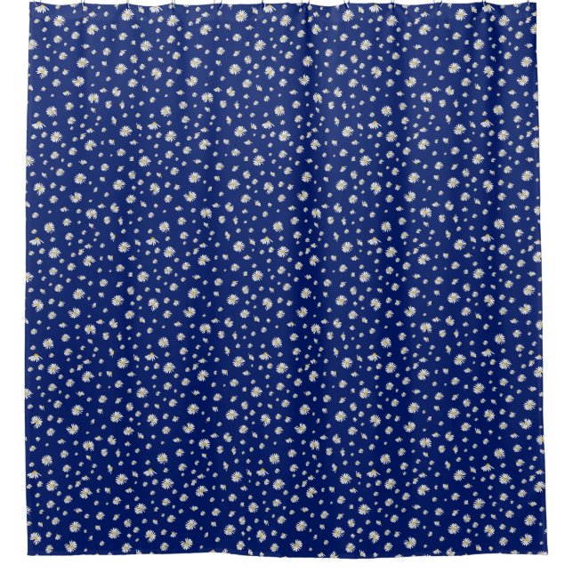 Daisies On Blue Shower Curtain (Front)