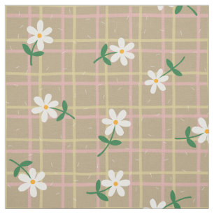 Daisies on Brown Plaid (large scale) Fabric