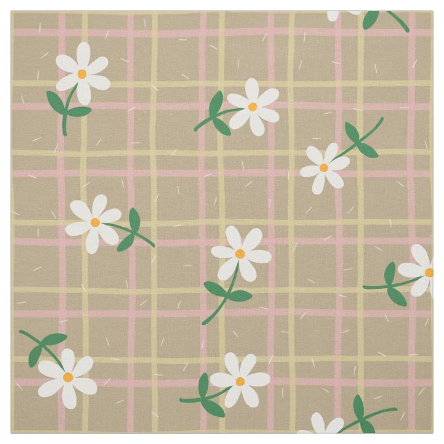 Daisies on Brown Plaid (large scale) Fabric (Swatch)