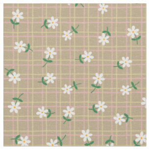 Daisies on Brown Plaid (small scale) Fabric