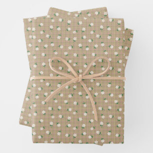 Daisies on Brown Plaid (small scale) Wrapping Paper Sheets