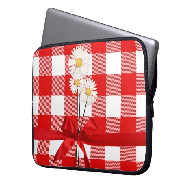 Daisies on Buffalo Plaid  Laptop Sleeve (Front Left)