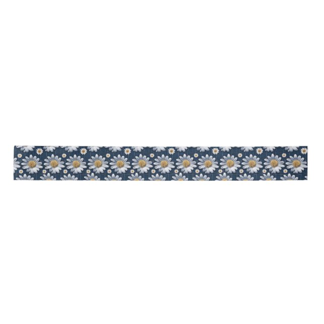 Daisies on Denim Satin Ribbon (Front)