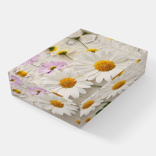 Daisies On Distressed Paper Paperweight (Angled)