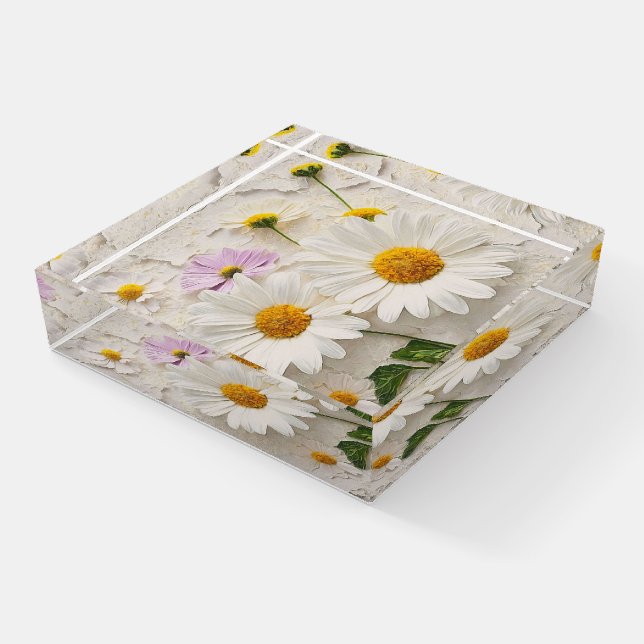 Daisies On Distressed Paper Paperweight (Angled)