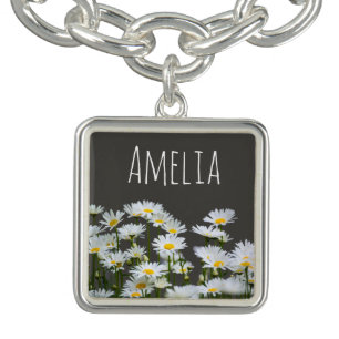 Daisies on Gray Personalized Bracelet