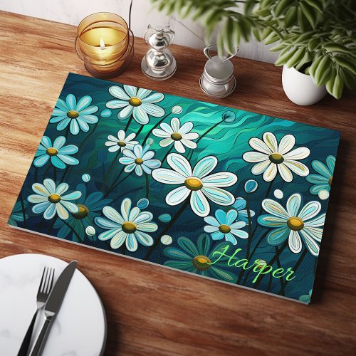 Daisies On Green Personalized Cutting Board