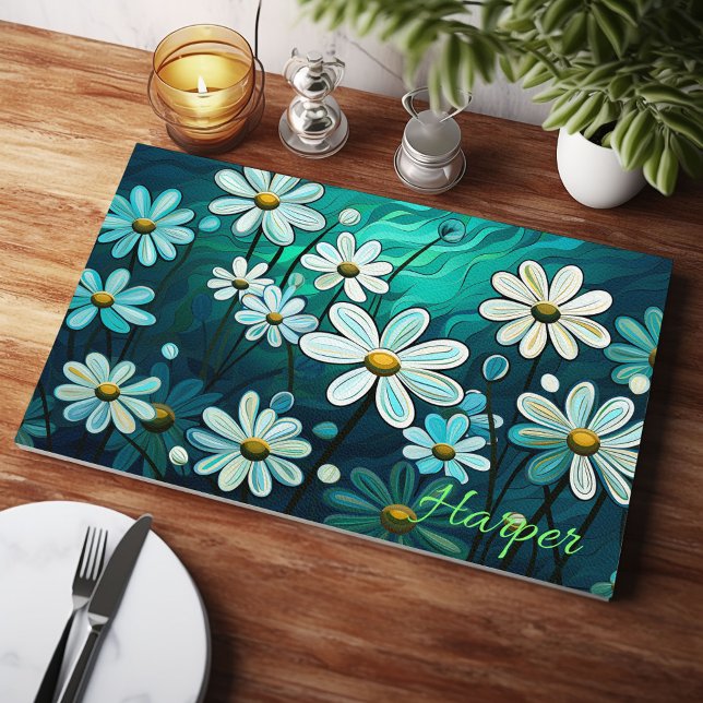 Daisies On Green Personalized Cutting Board (Creator Uploaded)
