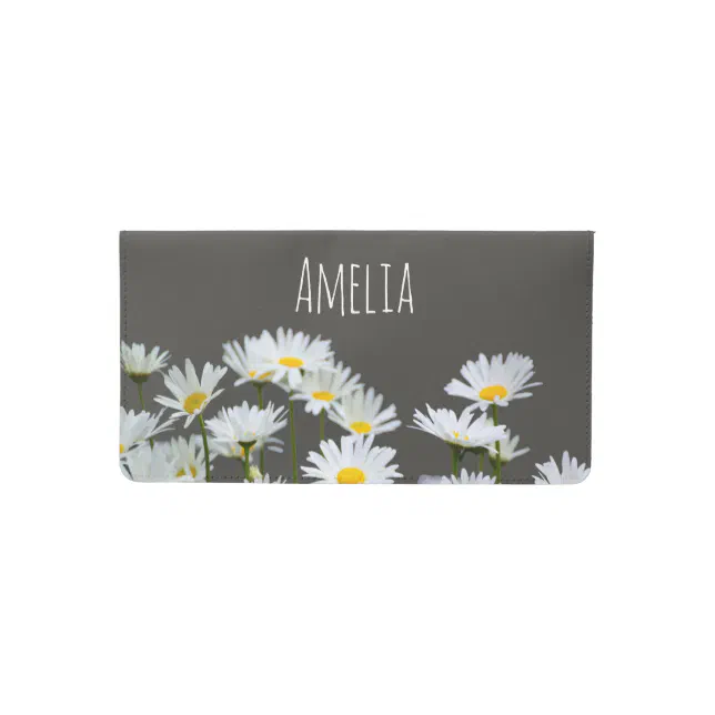 Daisies on Grey Checkbook Cover Zazzle