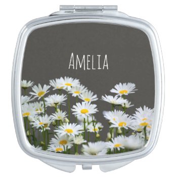 Daisies On Grey Compact Mirror by LouiseBDesigns at Zazzle