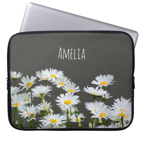 Daisies on Grey Laptop Sleeve