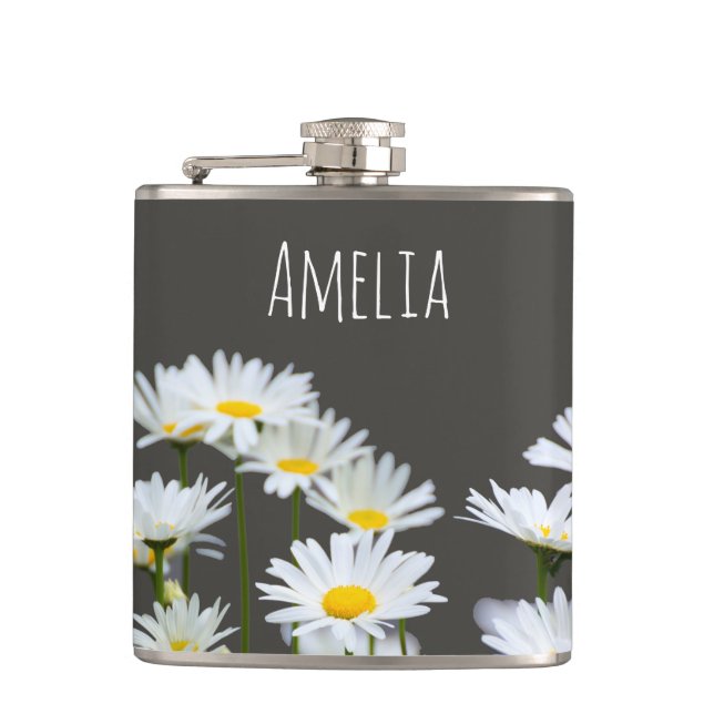Daisies on Grey Personalised Flask (Front)