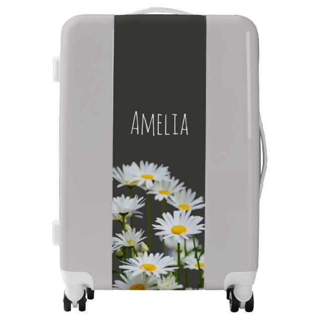 Daisies on Grey Personalised Luggage (Front)