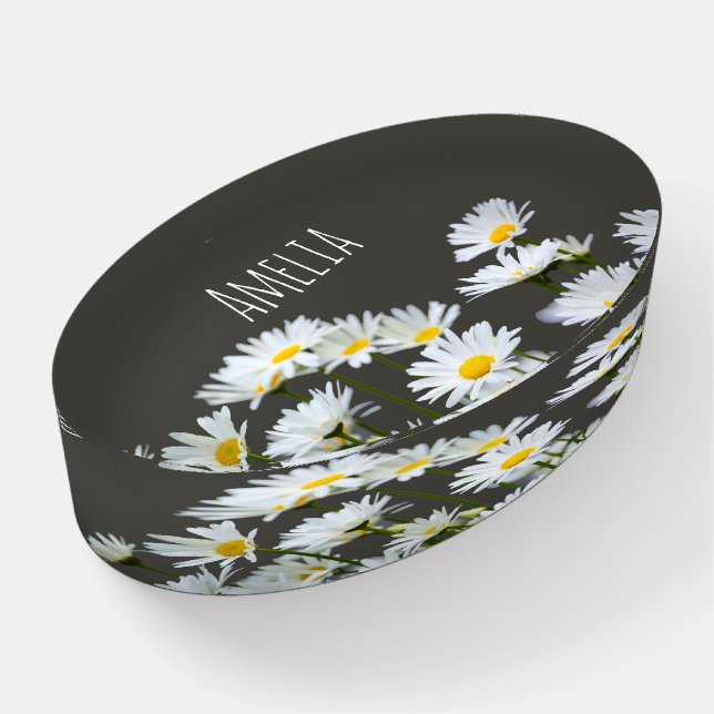 Daisies on Grey Personalised Paperweight (Angled)