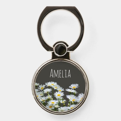 Daisies on Grey Personalised Phone Ring Stand