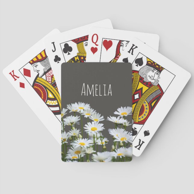 Daisies on Grey Personalised Poker Cards (Back)