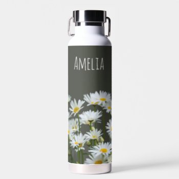 Daisies On Grey Personalised Water Bottle by LouiseBDesigns at Zazzle