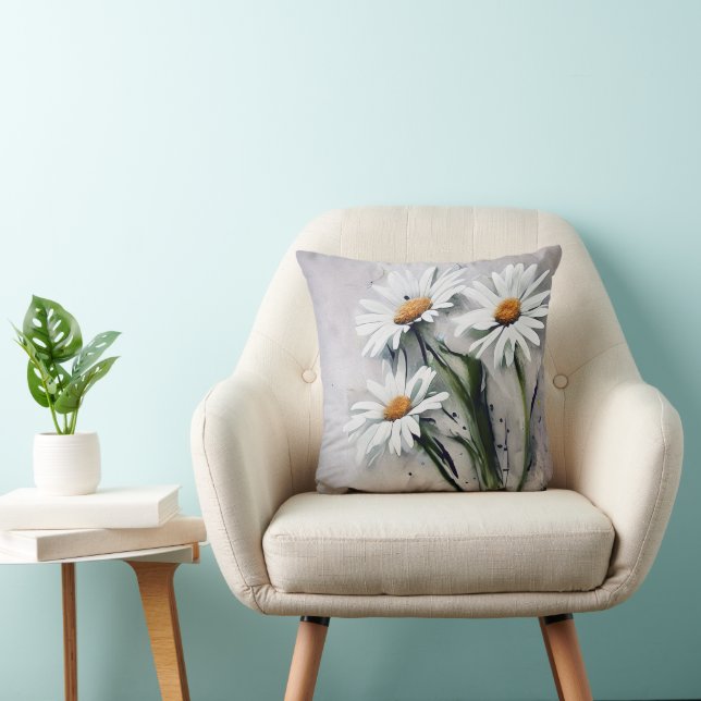 Daisies On Grunge Throw Pillow (Chair)