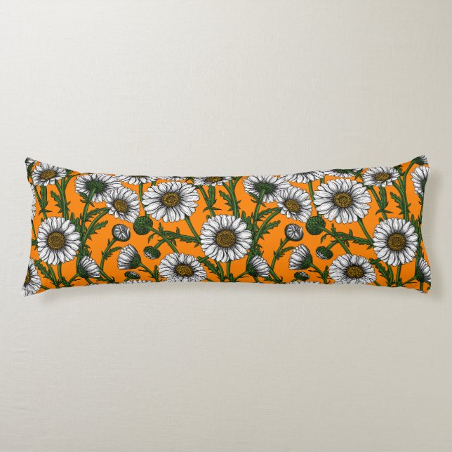 Daisies on orange body pillow (Front)