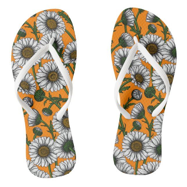 Daisies on orange flip flops (Footbed)