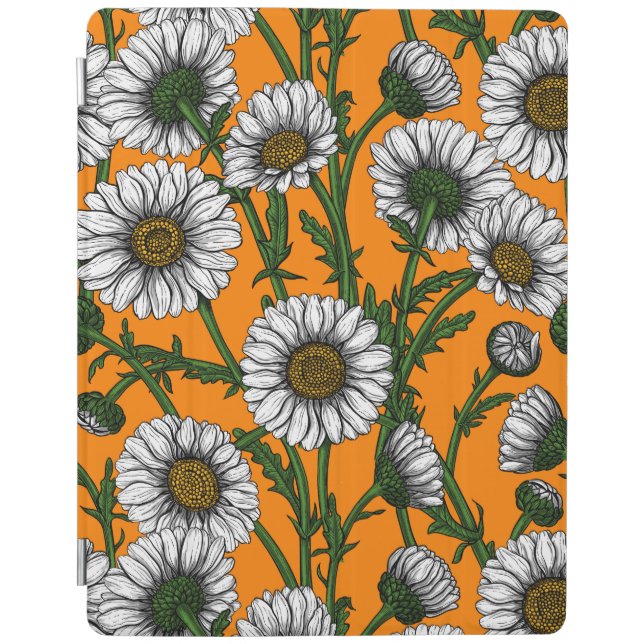 Daisies on orange iPad smart cover (Front)