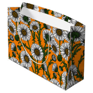 Daisies on orange large gift bag