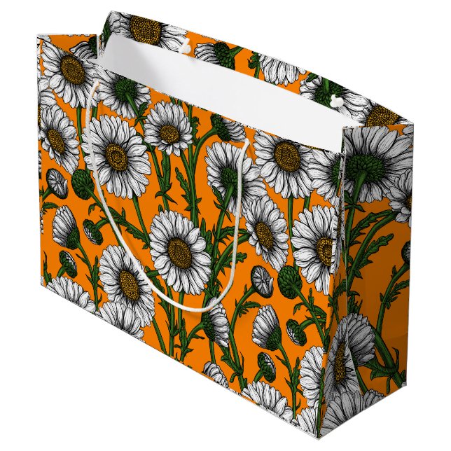 Daisies on orange large gift bag (Back Angled)